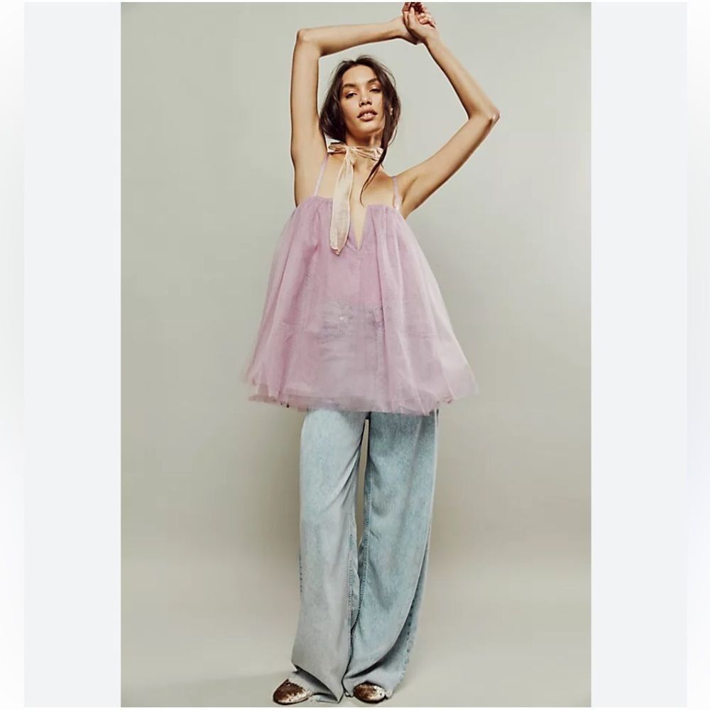 Free People Let’s Talk Tutu Bodysuit Dress Lite Pink / Lavender Hue size Medium - Picture 4 of 9